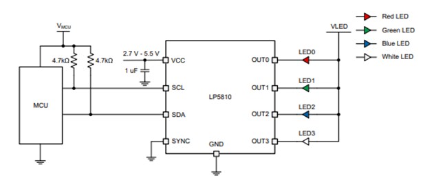Schematic - Texas Instruments LP5810 4-Channel RGBW LED Drivers